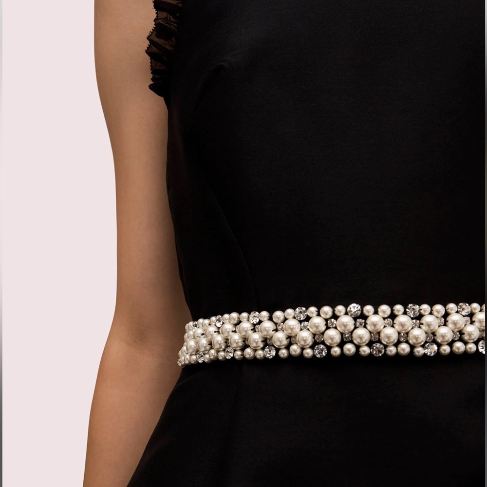 Kate Spade black dress belted with pearls